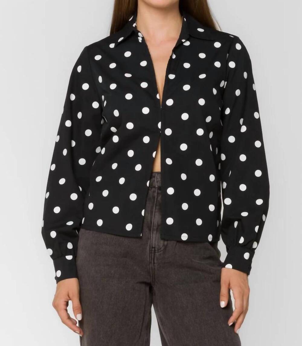 NEW VELVET HEART carrisa long sleeve polka dots top in black